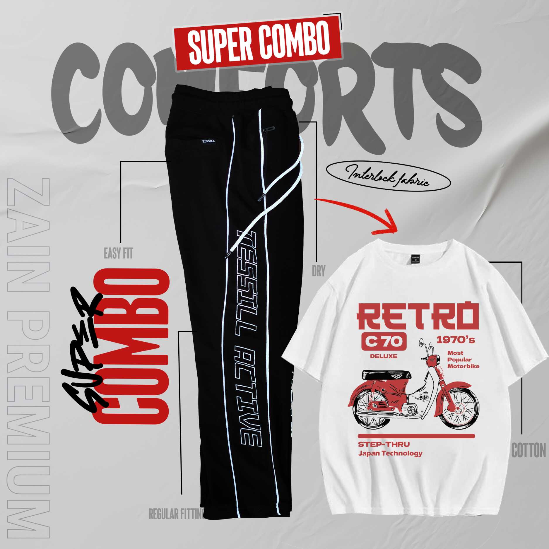 COMBO RETRO DROP T-SHIRT + INTERLOCK REGULAR FIT TROUSER